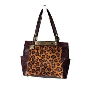 Patricia Nash Rayleigh Leopard Calf Hair Leather Shoulder Tote Tobacco Pre-Owned